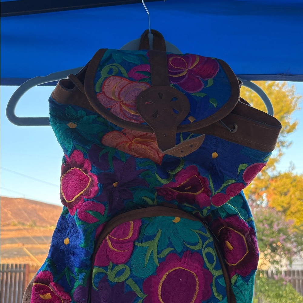 Colorful Floral Embroidered Backpack